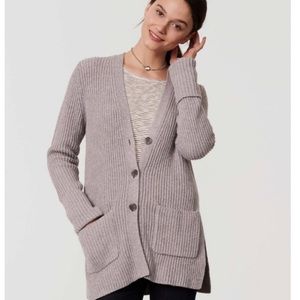 LOFT Grey Ribbed Side Slit Cardigan